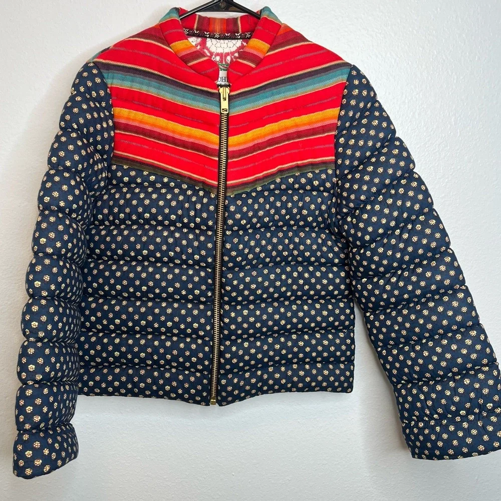 Alix of Bohemia Cody Patchwork Polka Dot Puffer Jacket Small - Picture 6 of 13